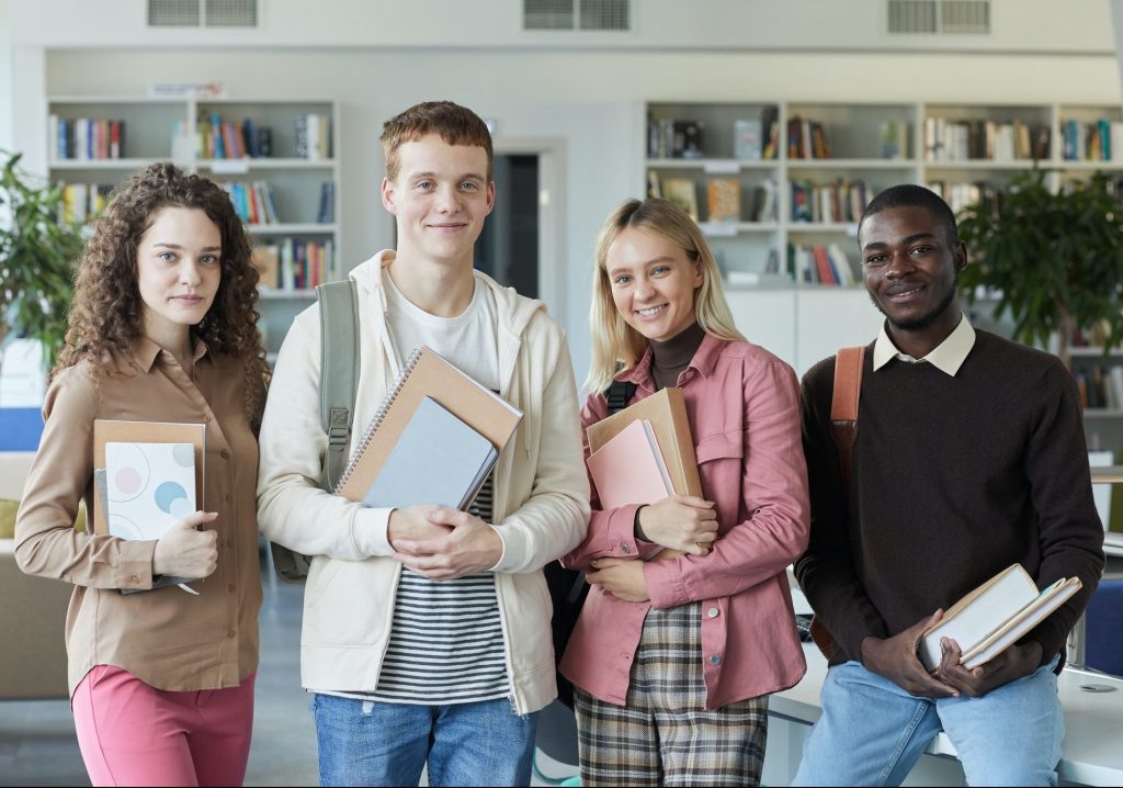 Illustrative photograph of students studying in a library
